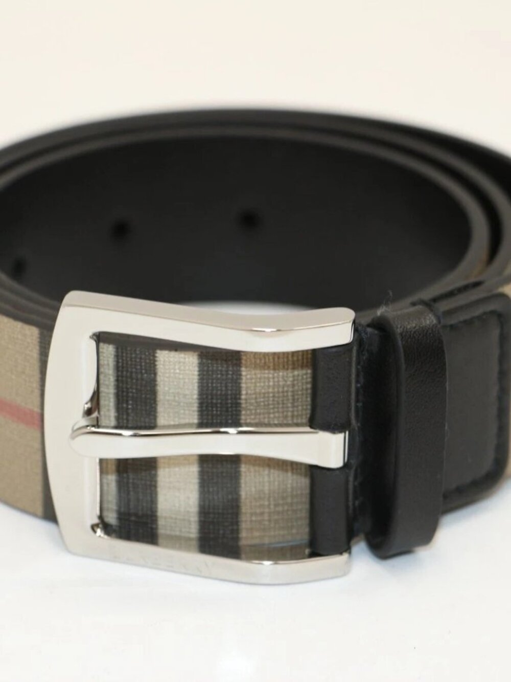 Burberry Vintage Check And Leather Belt Archive Size 85 - Beige/Black